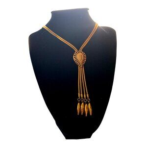 Gold toned multi-strand tassel necklace vintage costume jewery preowned